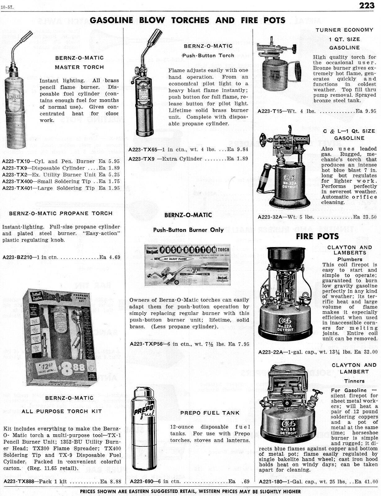 1958 Print Ad of Bernz-O-Matic Turner C&L Clayton Gas Blow Torches & Fire Pots