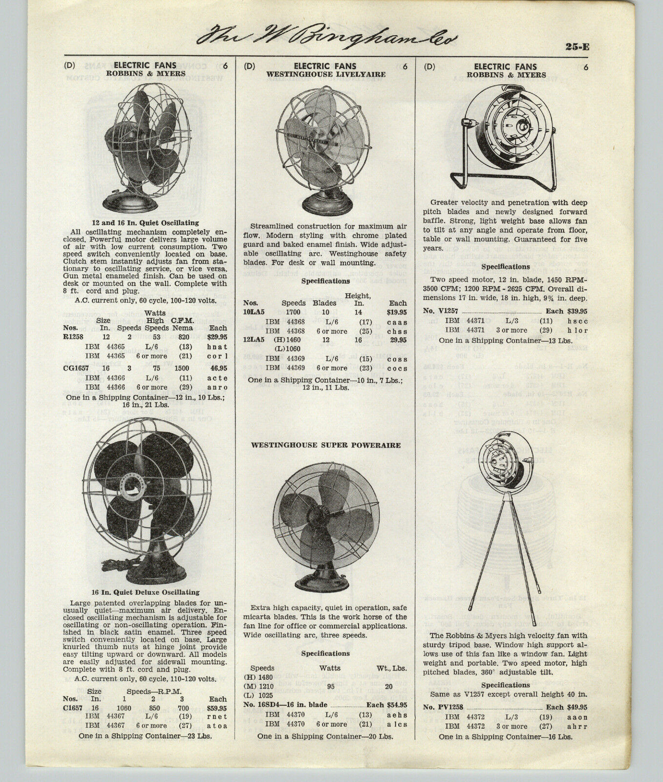 1959 61 PAPER AD Robbins & Myers Westinghouse Electric Fan Poweraire