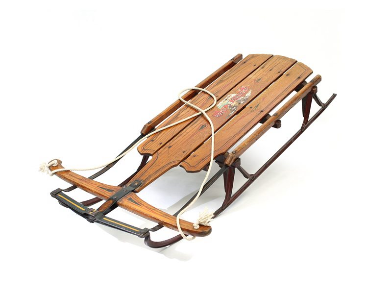 A Flexible Flyer sled, from 1936, within the permanent collection of The Children's Museum of Indianapolis.