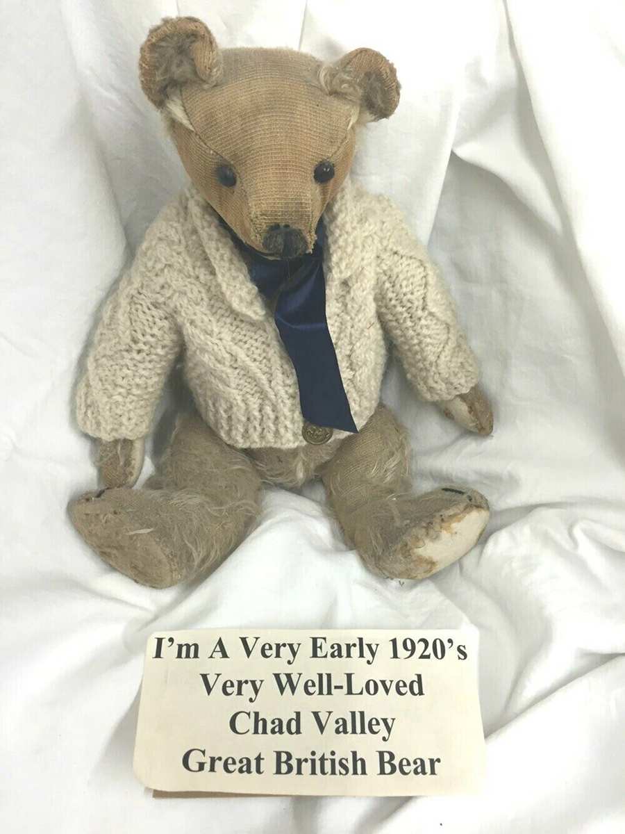 ANTIQUE Chad Valley Teddy Bear Early 1920s from English Museum in a Cardigan