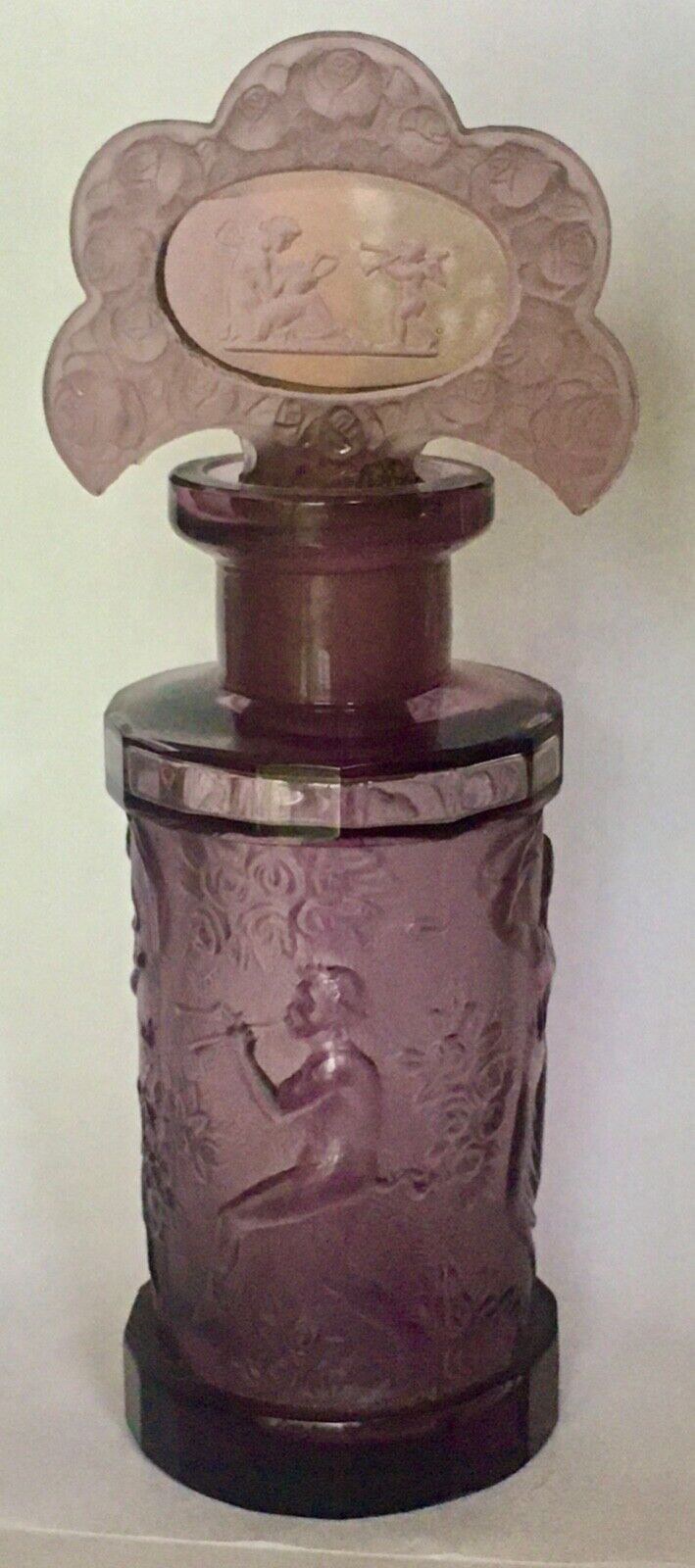 Antique Art Nouveau Deco Czech Hoffman Glass Perfume Bottle Dancing Nude Lady