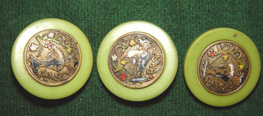 Antique Japanese Hand Painted Brass and Bakelite Buttons