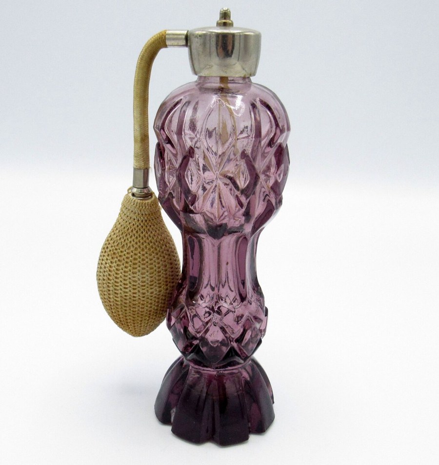 Antique Purple Glass Atomizer Perfume Scent Bottle