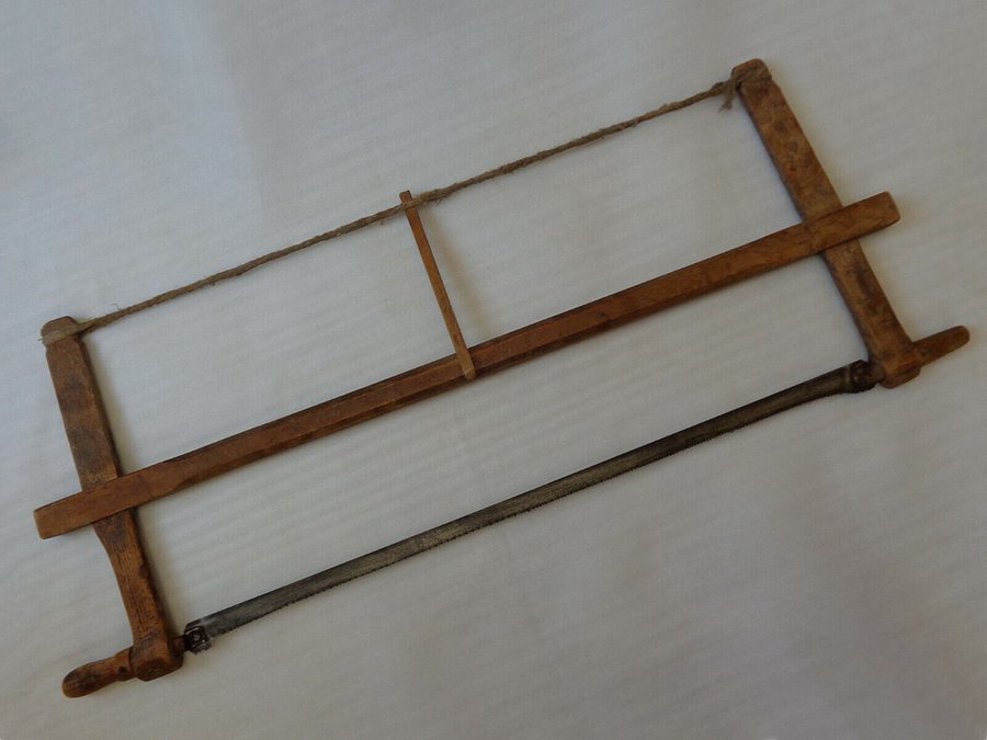 Antique Turning Bow Bucksaw Vtg Iron Blade Wooden Frame Swede Finn Hand Saw Tool