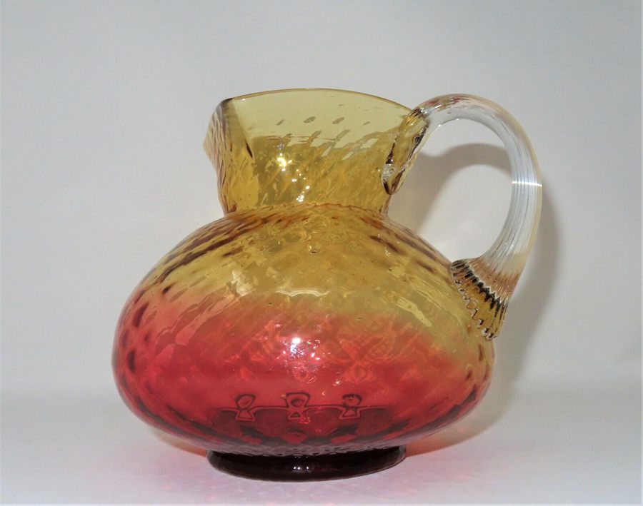 Antique Victorian 1800's Hand Blown Amberina Glass Pitcher