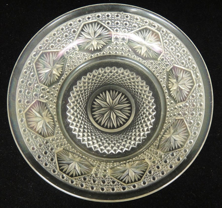 EAPG Serving Bowl Star and File Amid Buttons Cane Starburst Center w Diamonds