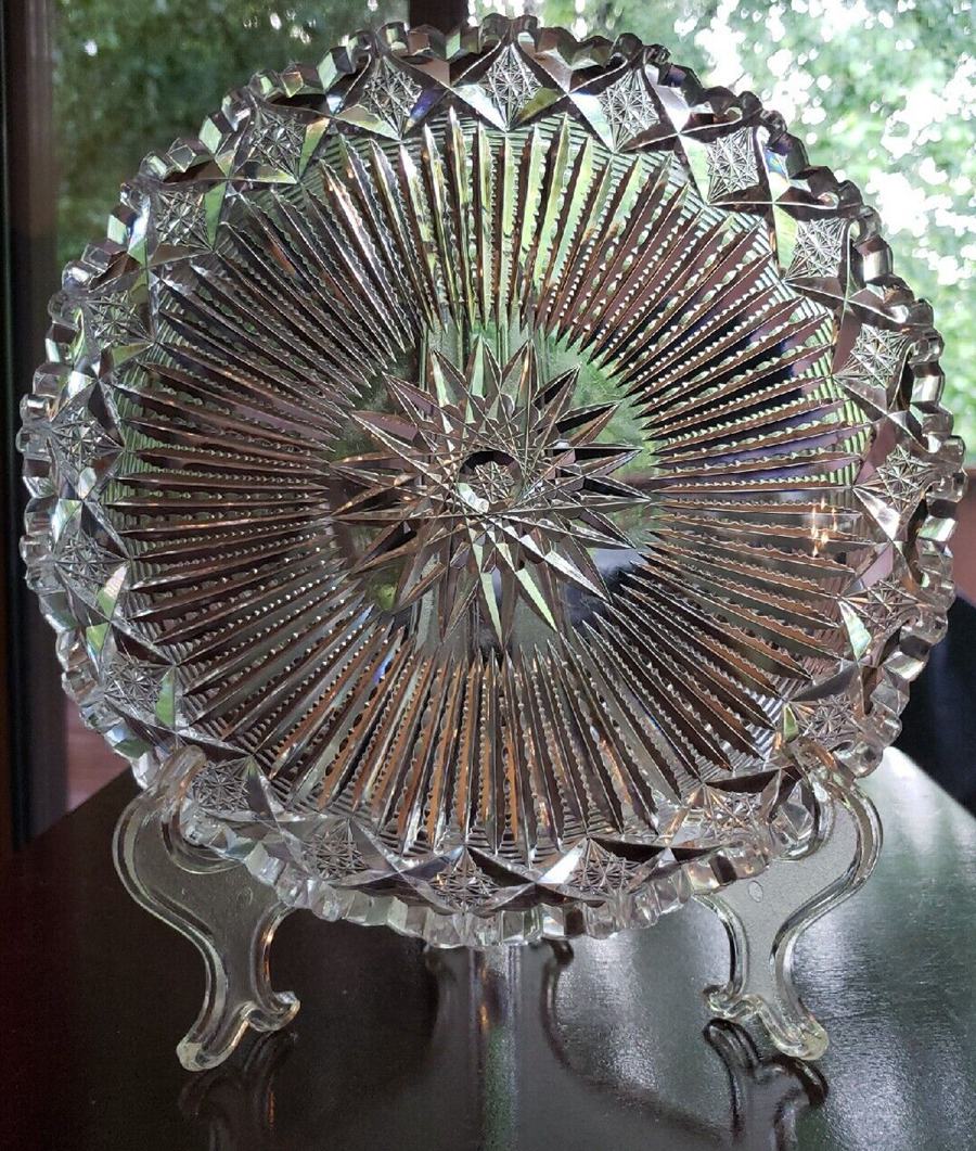 Low Serving Round Bowl American Brilliant Period Cut glass Crystal PRISMS
