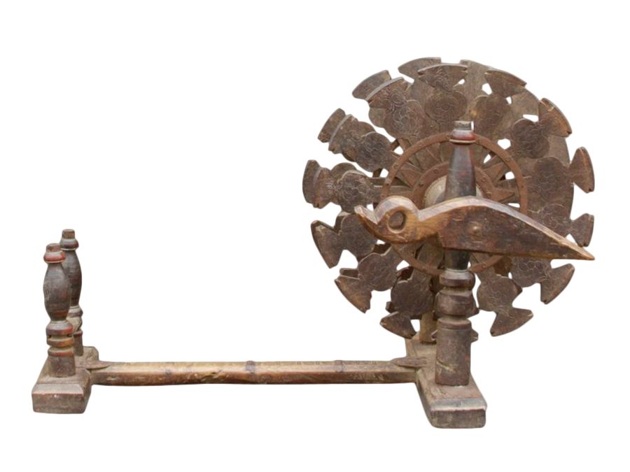Mid 20th Century Charkha Carved Spinning Wheel