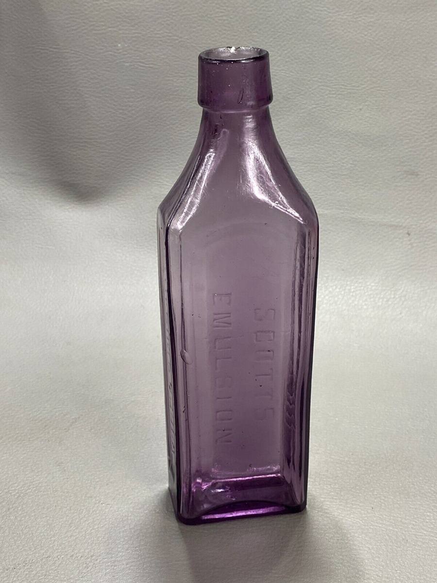 RARE Purple Amethyst 'Scotts Emulsion' Chemist Medicine Bottle' Embossed Corker.