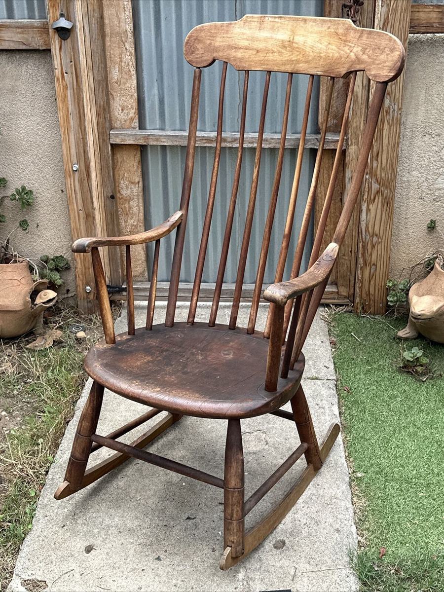 Rocking Chair Antique Vintage Colonial Solid Wood Rocker Spindles USA