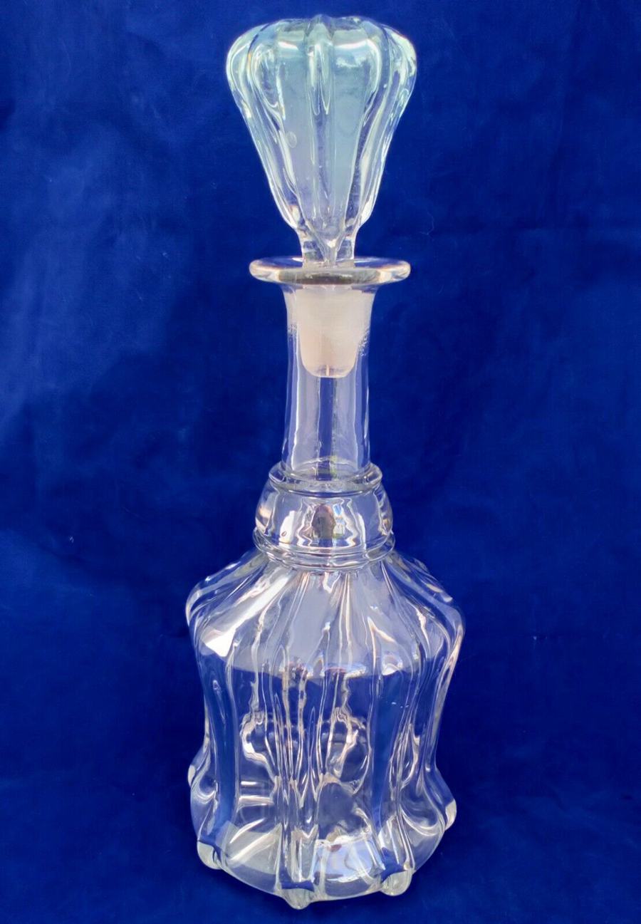 Victorian Mallet Shape Clear Glass Decanter Ribbed Design Antique